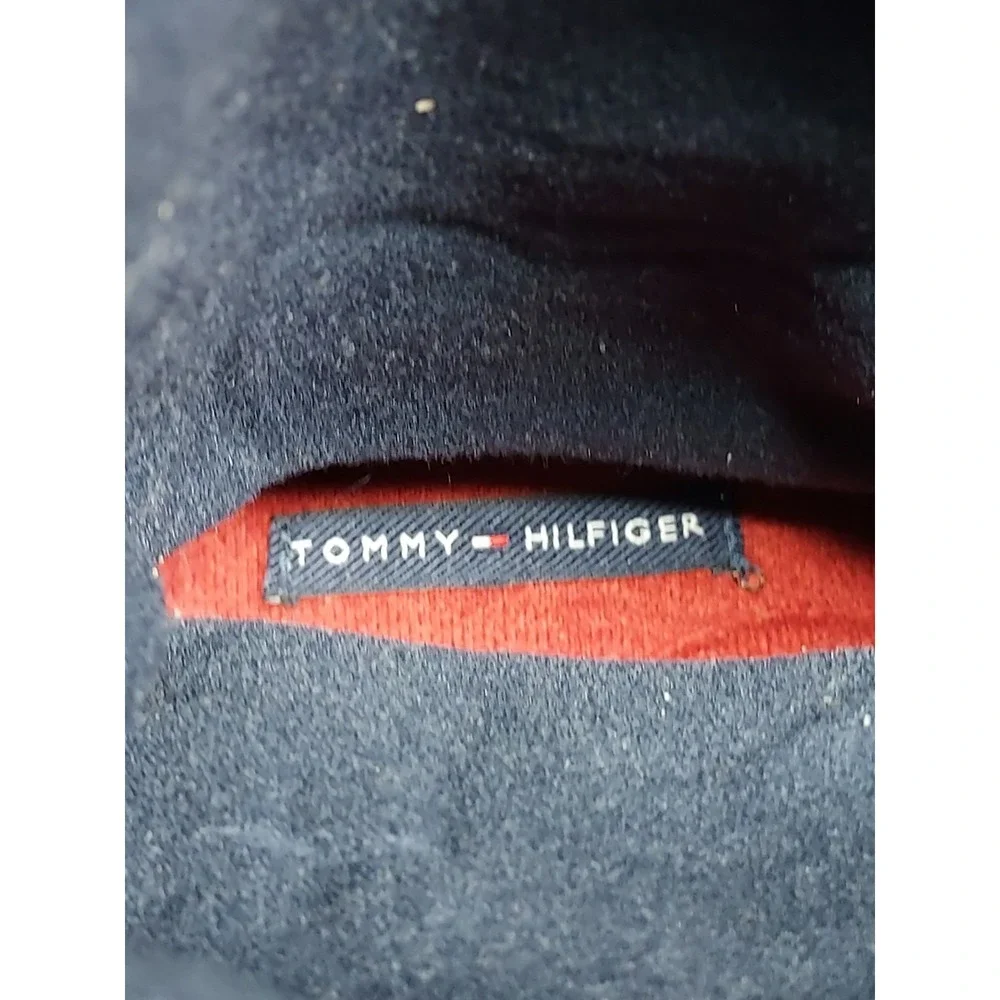 Tommy Hilfiger Men Sweater Boots 8.5M Navy Cable Knit Brown Leather Trim Outdoor